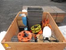 ELECTRIC HEATERS, PAPER SHREDDER, & ASSORTED EXTENSION CORD REELS, TRASH CANS, & HARDWARE ORGANIZERS