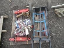 GRACO 490 ELECTRIC PAINT SPRAYER, HYDRAULIC CYLINDERS, TRUCK HITCH, & (2) DOLLIES