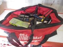 MILWAUKEE TOOL BAG W/ ASSORTED HAND TOOLS & BITS