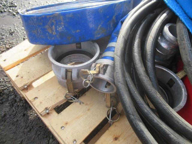 LAY FLAT HOSE, 4' SUCTION HOSE, (2) SPRAY WANDS, & ASSORTED FITTINGS & CLAMPS