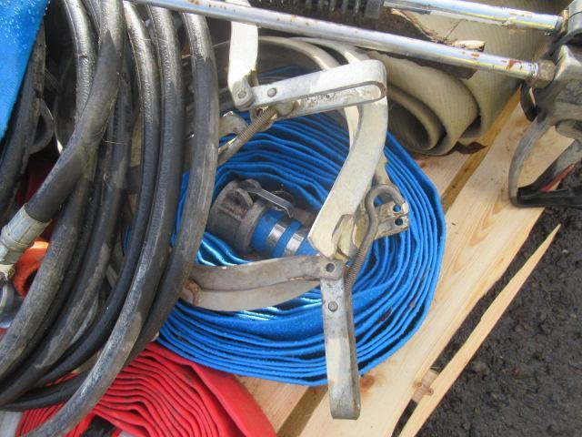 LAY FLAT HOSE, 4' SUCTION HOSE, (2) SPRAY WANDS, & ASSORTED FITTINGS & CLAMPS