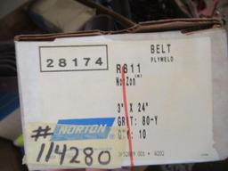 APPROX (18) BOXES OF ASSORTED 4" X 24" NORTON SANDING BELTS (UNUSED)