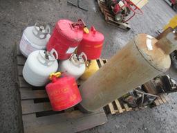 AIR RECEIVER, (5) ASSORTED PROPANE TANKS, & (3) METAL GAS CANS