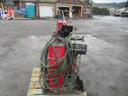 LINCOLN POWER WAVE 455 WELDER ON CART W/ POWER FEED, COOL ARC 40 WATER COOLER, & LEADS