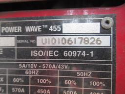 LINCOLN POWER WAVE 455 WELDER ON CART W/ POWER FEED, COOL ARC 40 WATER COOLER, & LEADS
