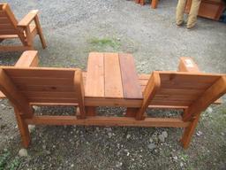 65'' WIDE 2-SEAT CEDAR BENCH W/ CENTER TABLE (UNUSED)