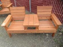 65'' WIDE 2-SEAT CEDAR BENCH W/ CENTER TABLE (UNUSED)