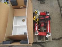 35'' DUAL WELL FARMHOUSE SINK (UNUSED), ULINE DOLLY, MILWAUKEE TOOLBELT, & DEWALT CIRCULAR SAW