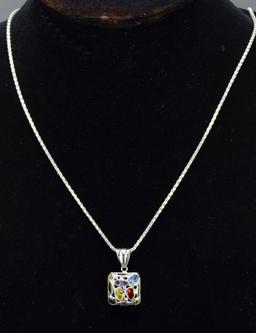 ITEM 47: 14kt. WHITE GOLD MULTI-GEMSTONE PENDANT