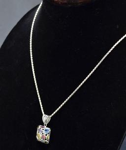 ITEM 47: 14kt. WHITE GOLD MULTI-GEMSTONE PENDANT