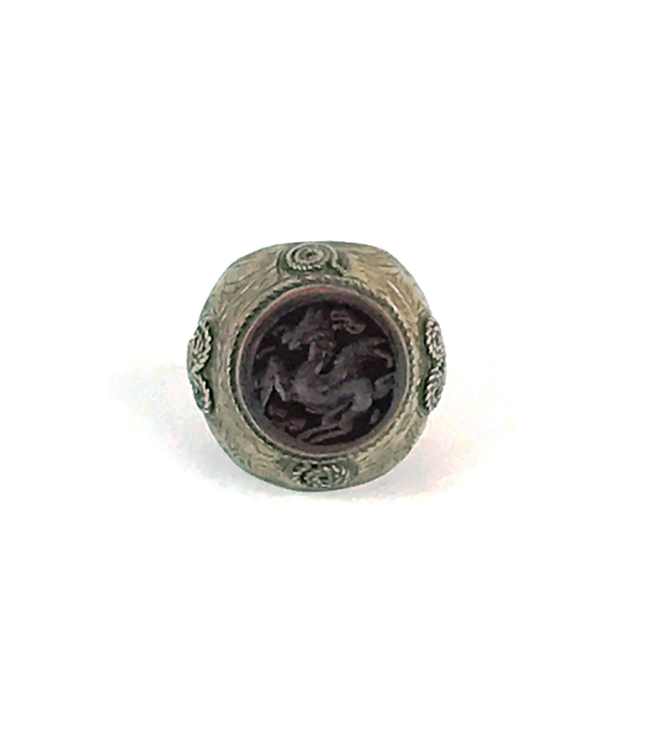 Antique Large Sterling Silver Oriental Asian Ring with Dragon/Horse Approx 28.1 Grams Size 10