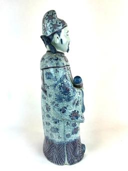 Large Antique / Vintage Oriental Confucius Ceramic Sculpture 23.25" Tall