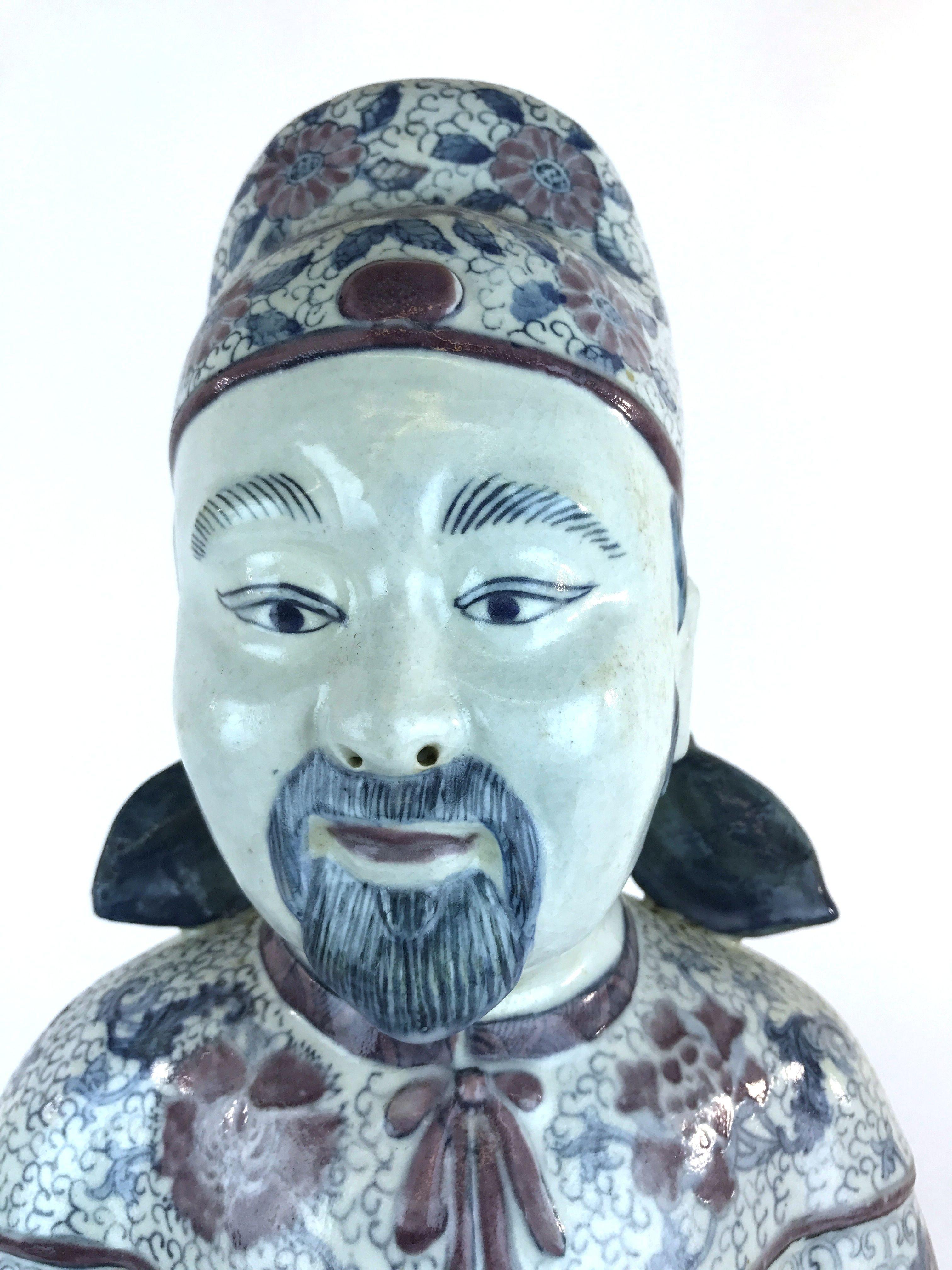 Large Antique / Vintage Oriental Confucius Ceramic Sculpture 23.25" Tall