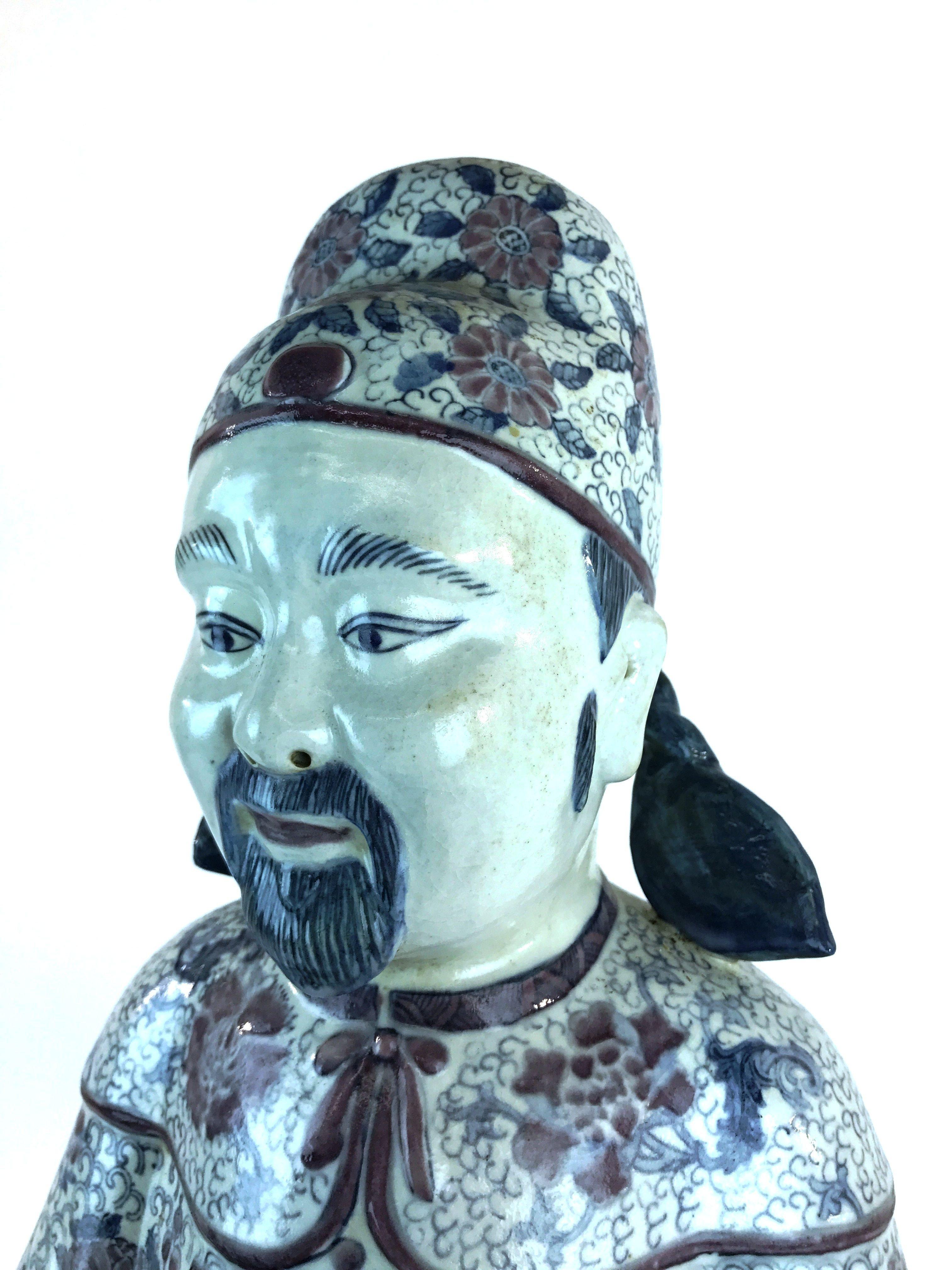 Large Antique / Vintage Oriental Confucius Ceramic Sculpture 23.25" Tall