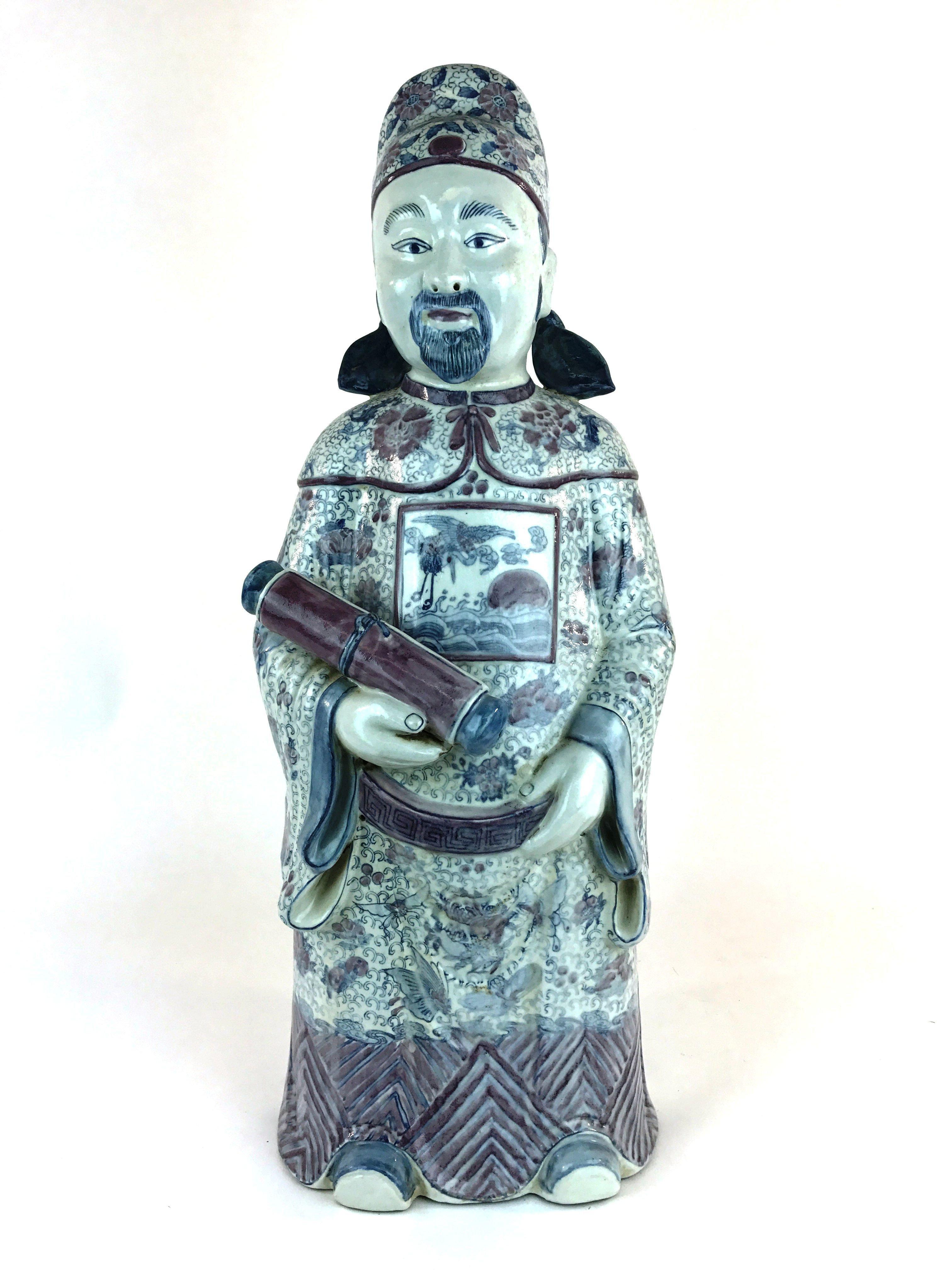 Large Antique / Vintage Oriental Confucius Ceramic Sculpture 23.25" Tall