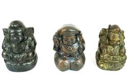 Vintage 6 Piece Oriental Asian Bronze Metal Figurines Signed and/or Numbered