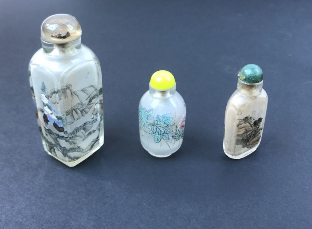 Collection of 7 Antique Oriental Asian Painted Glass Snuff Bottles