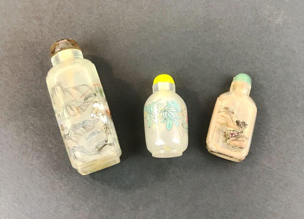 Collection of 7 Antique Oriental Asian Painted Glass Snuff Bottles