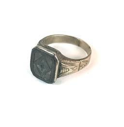 Antique 14 KT White Gold Masonic Ring Size 10.5 Approximately 7.1 Grams