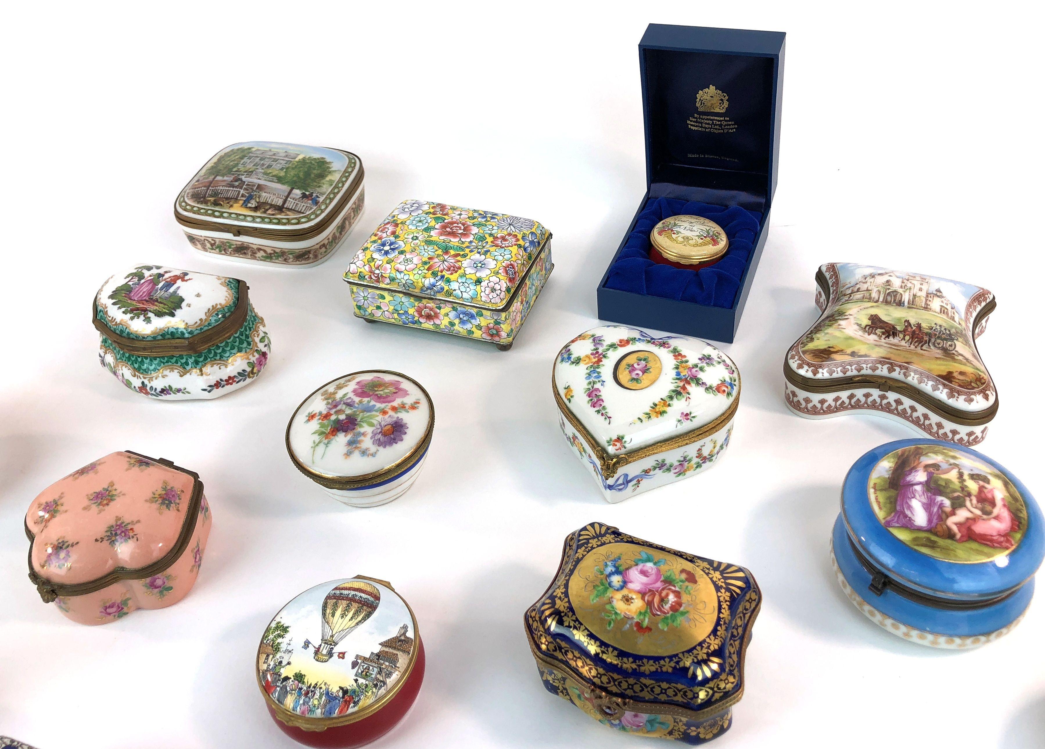 Lot of 19 Enamel, Cloissonne, Ceramic, & Porcelain Trinket Boxes
