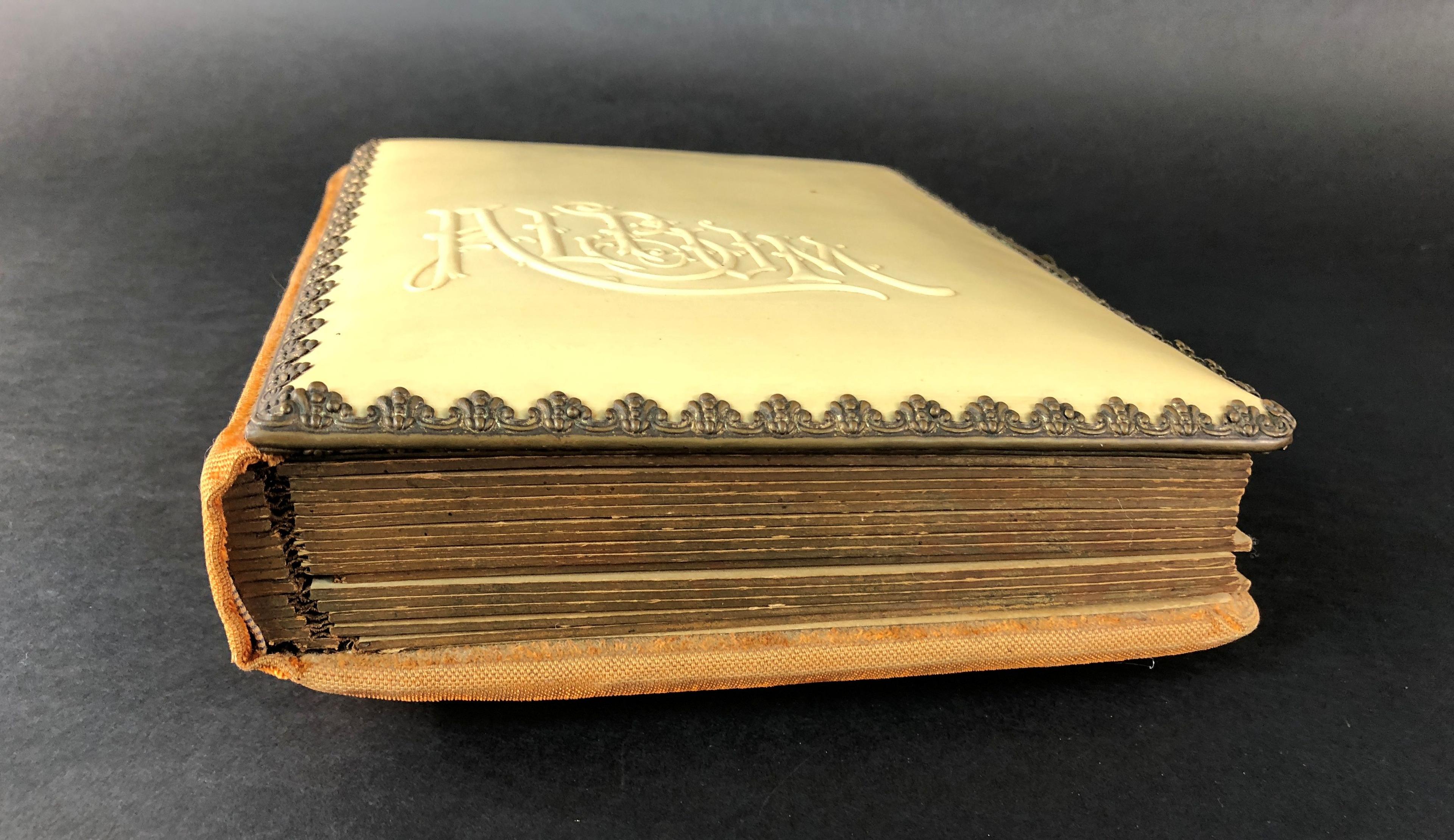 Antique Pyralin French Ivory Celluloid 1882 Photo Album and Cased German Manicure Set