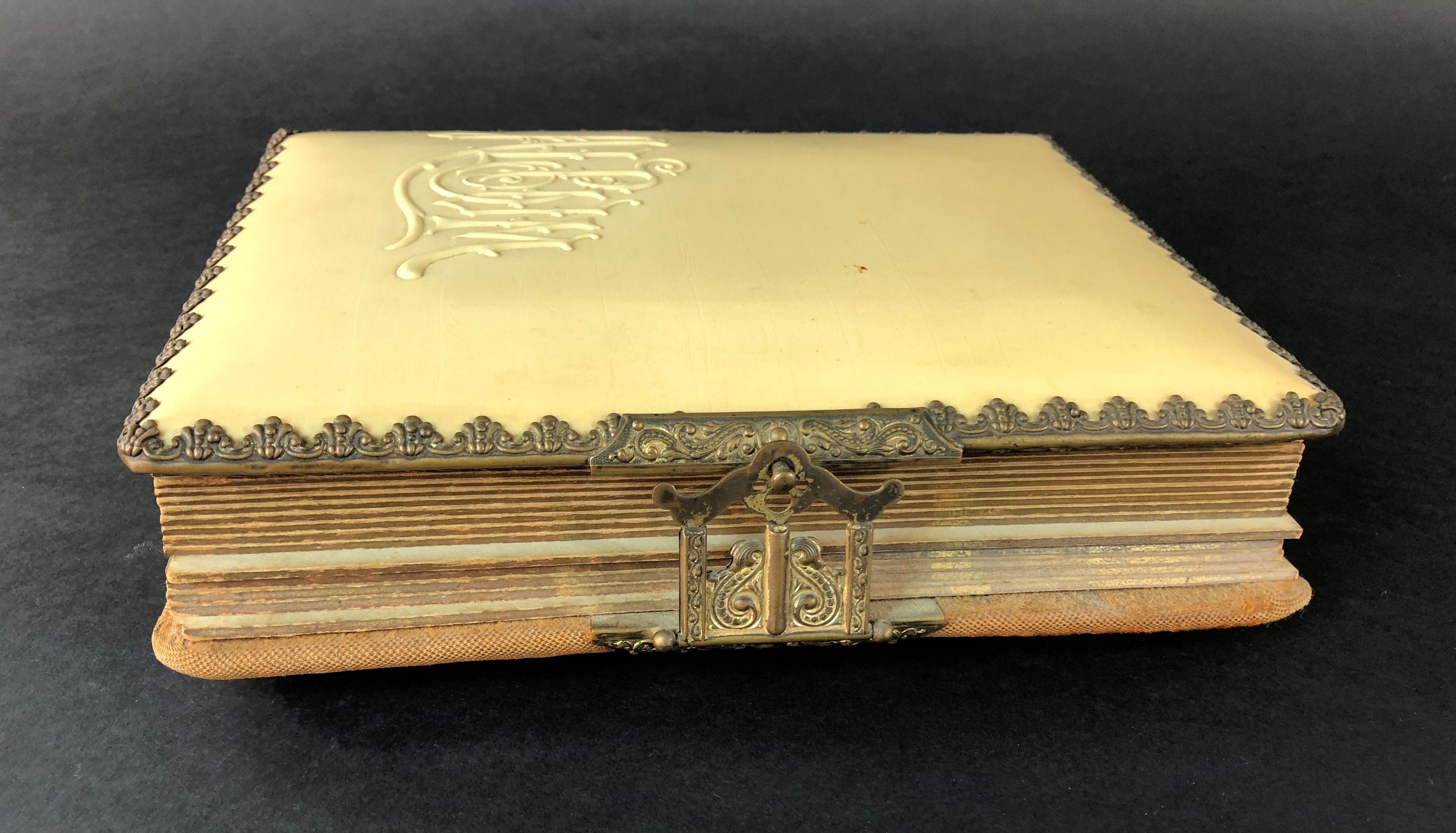 Antique Pyralin French Ivory Celluloid 1882 Photo Album and Cased German Manicure Set