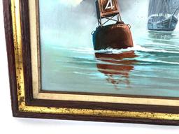 Vintage Nautical Captain, Ships, Bouy #4, Oil on Canvas Signed Billy Wilder