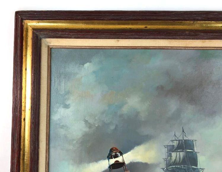 Vintage Nautical Captain, Ships, Bouy #4, Oil on Canvas Signed Billy Wilder