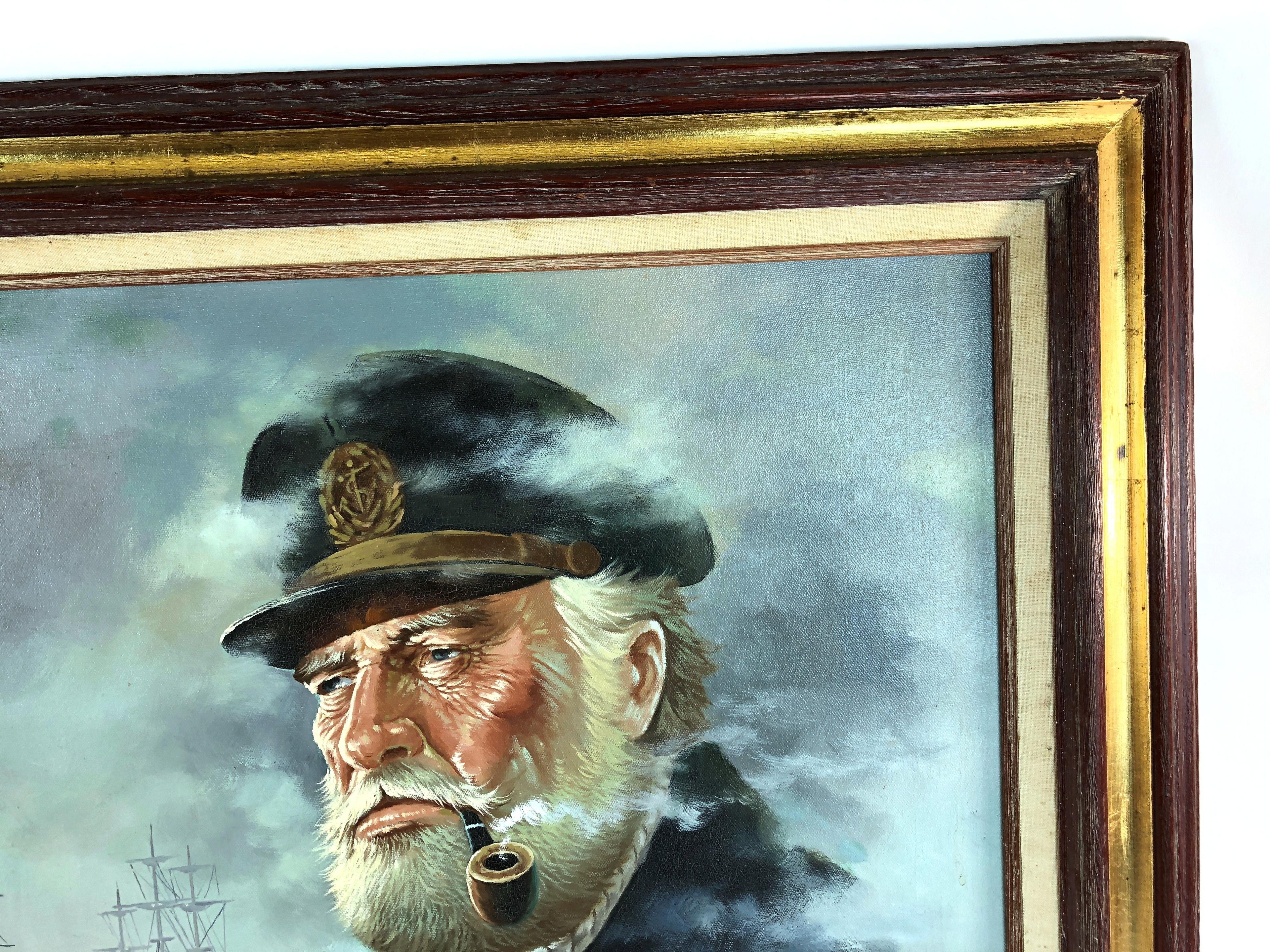 Vintage Nautical Captain, Ships, Bouy #4, Oil on Canvas Signed Billy Wilder