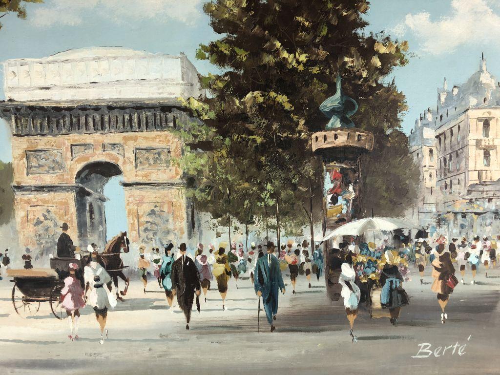 Large H. Berte Signed Oil on Canvas French "Arc De Triomphe" Scene