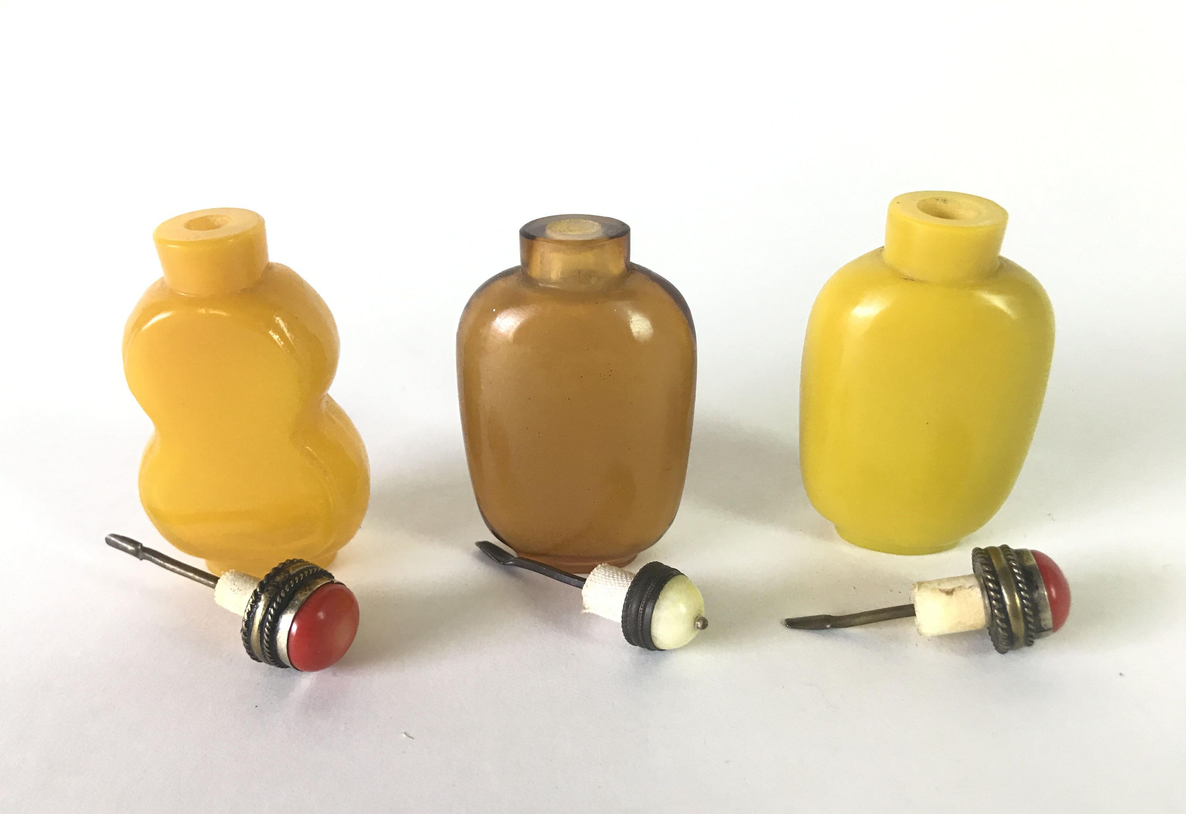 Collection of 8 Antique Oriental Asian Carved Stone and Glass Snuff Bottles