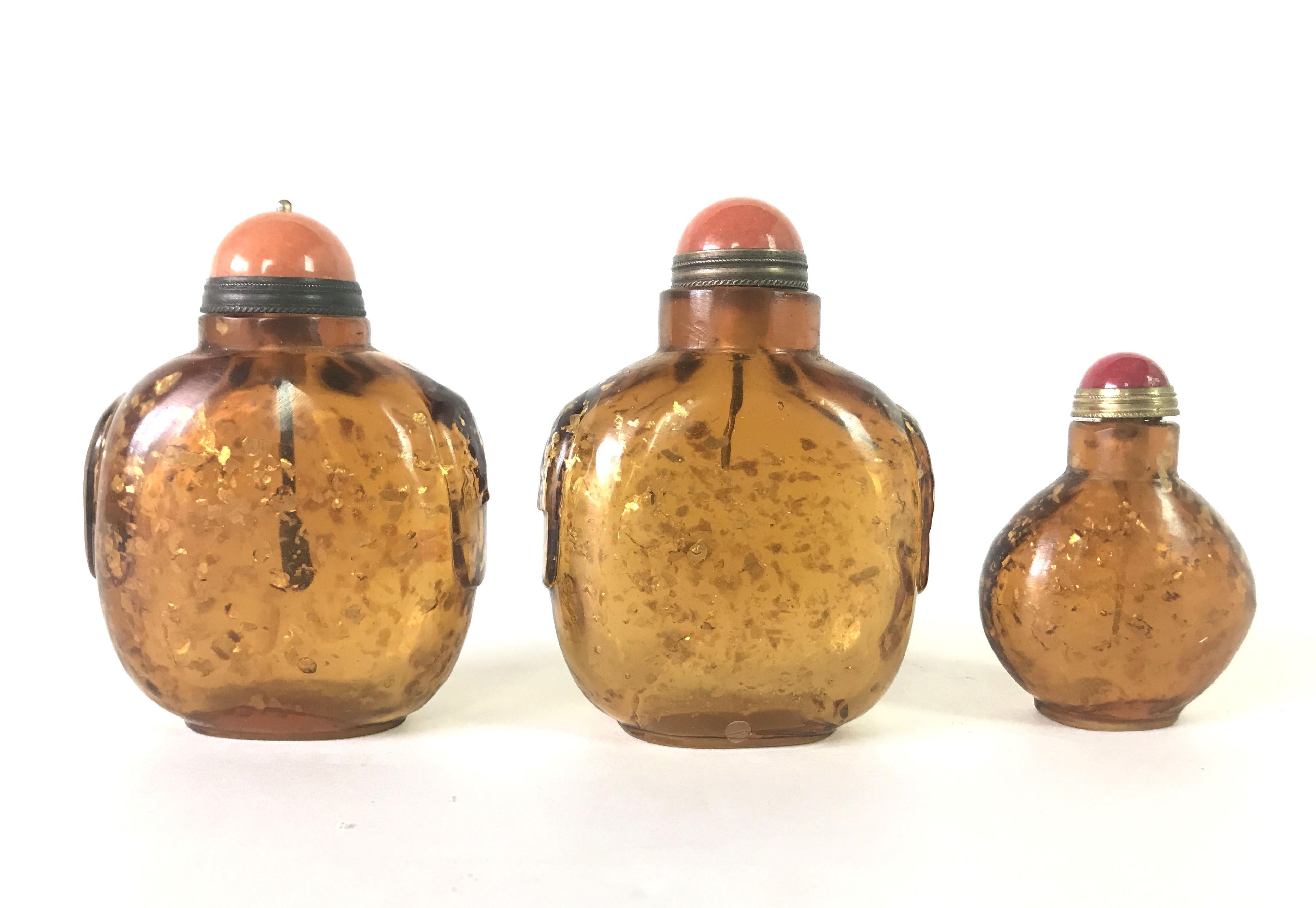Collection of 8 Antique Oriental Asian Carved Stone and Glass Snuff Bottles