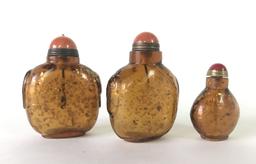 Collection of 8 Antique Oriental Asian Carved Stone and Glass Snuff Bottles