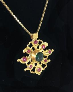 18KT Yellow Gold Necklace with Two 18KT+ Gold Pendants 9.7 Grams