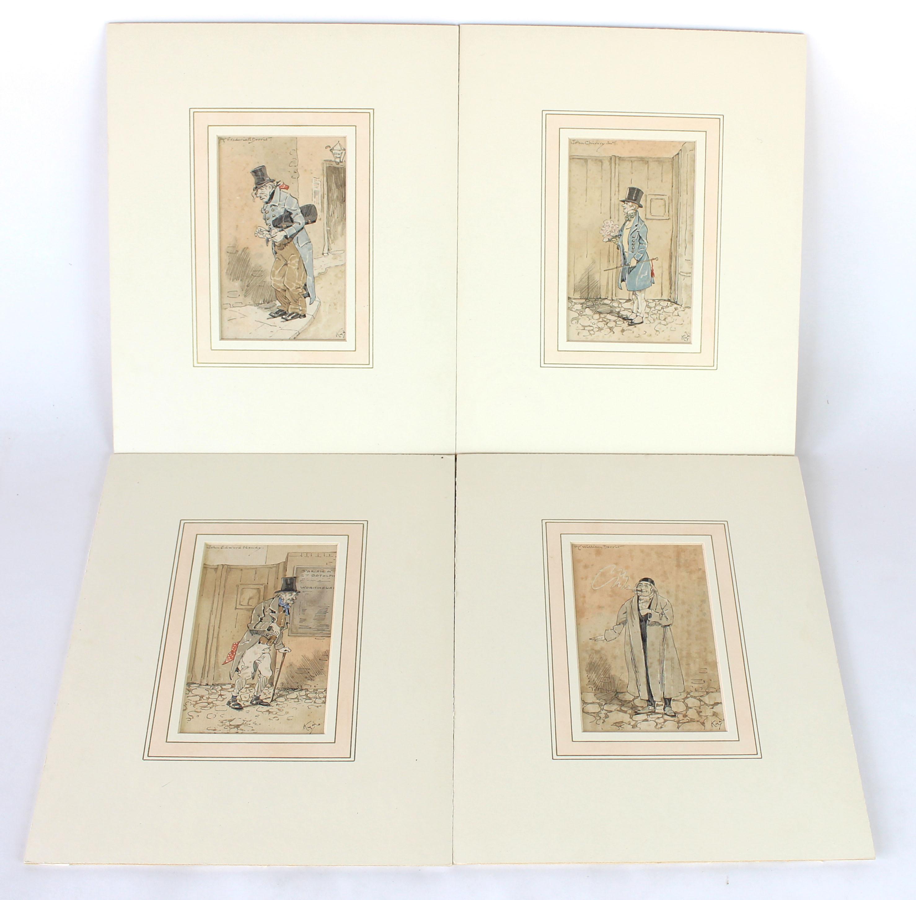 Lot of Four Original Watercolor Illustrations by Joseph Clayton Clarke for Charles Dickins