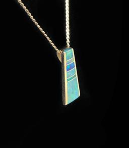 14KT Yellow Gold Opal Pendant with 10KT Yellow Gold Chain Necklace