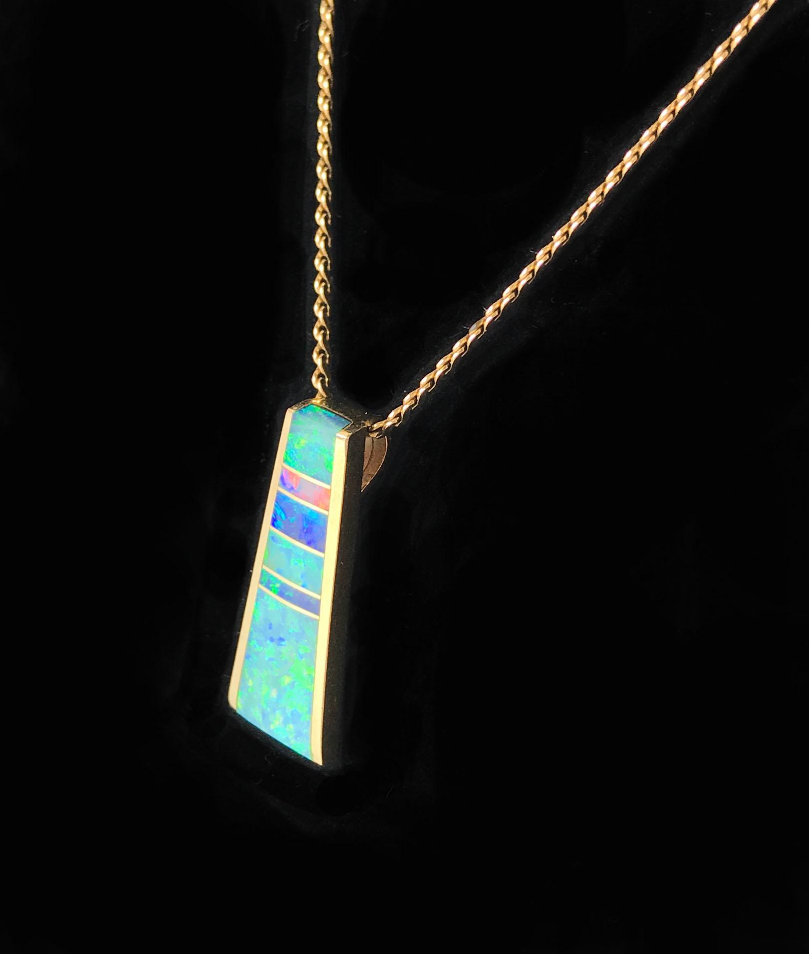 14KT Yellow Gold Opal Pendant with 10KT Yellow Gold Chain Necklace