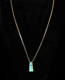 14KT Yellow Gold Opal Pendant with 10KT Yellow Gold Chain Necklace