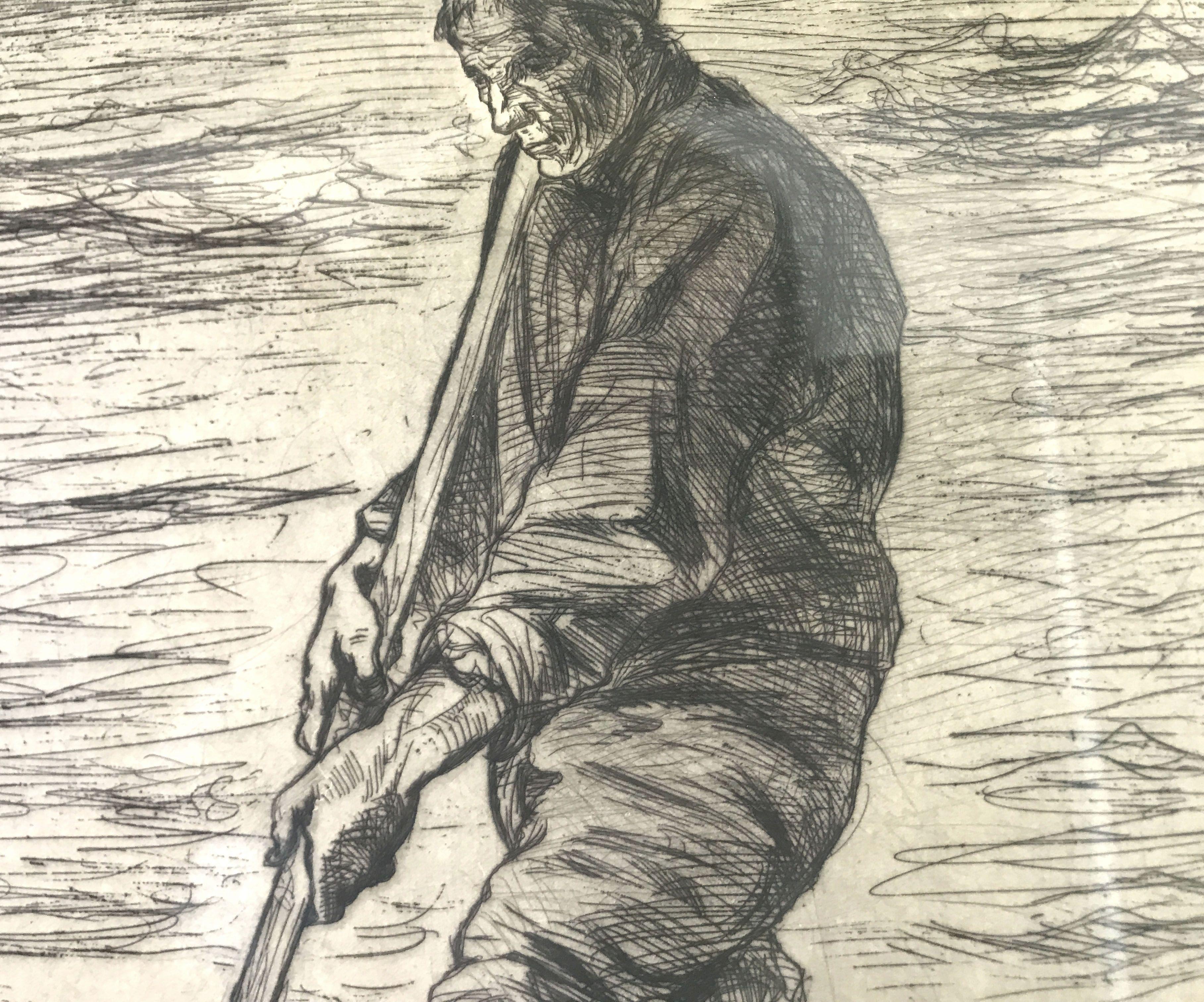Listed Artist Jozef ISRAELS (1824-1911) "The Fisherman" Pencil Signed Etching