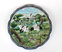 Pair of Vintage Asian Cloisonne Decorative Plate Charger Wall Plaque