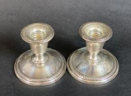 Sterling Silver Salt & Peppers Shakers with a Pair of Candlesticks