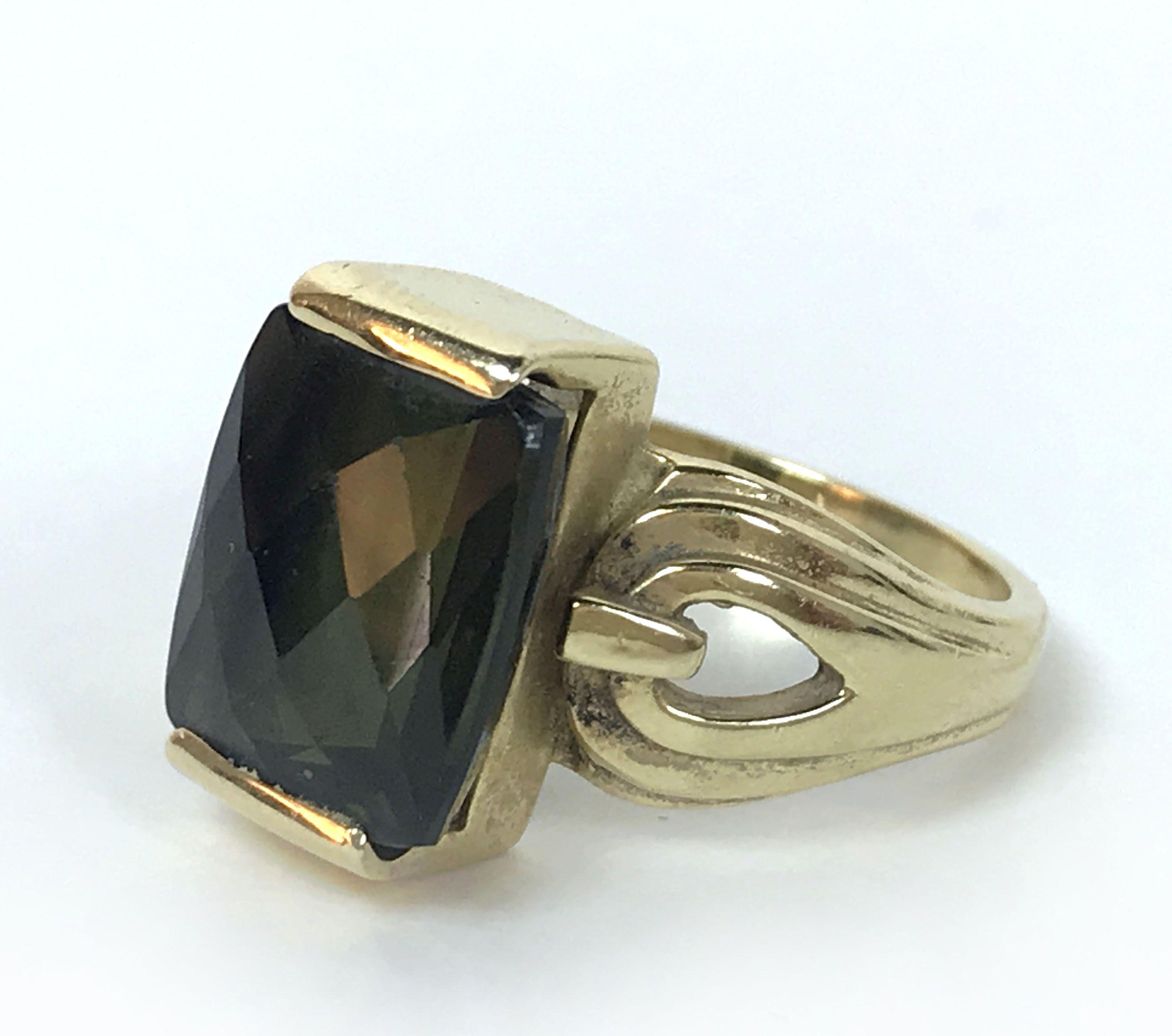 18KT Yellow Gold Diamond & Sapphire Stone Ring and 14KT Yellow Gold & Black Smoky Quartz? Stone Ring