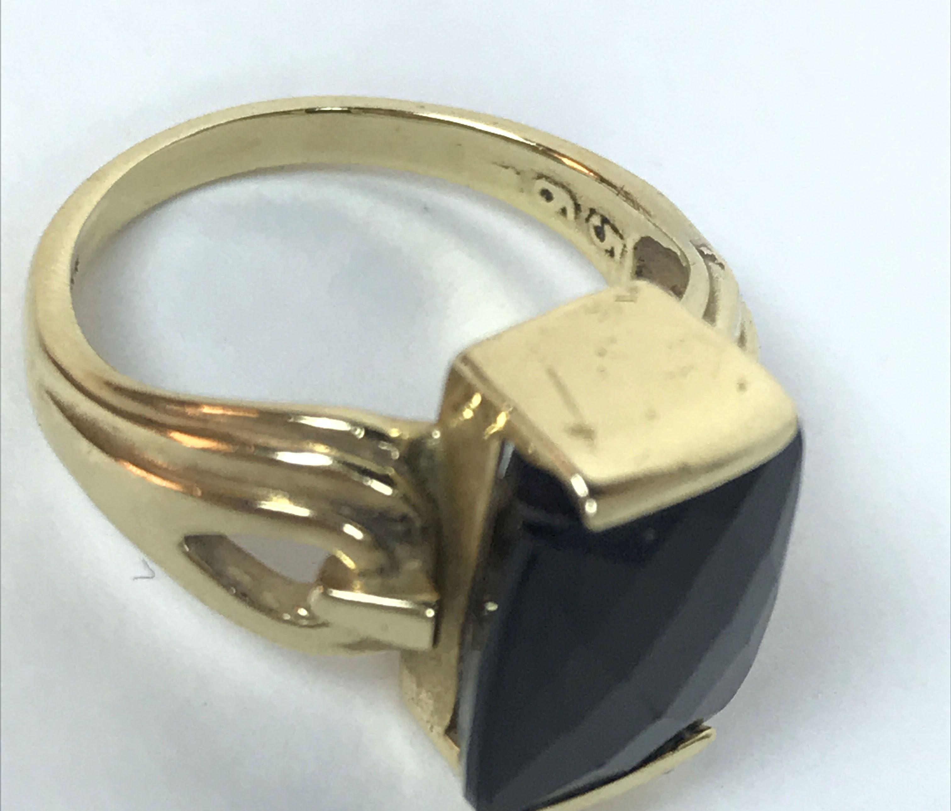 18KT Yellow Gold Diamond & Sapphire Stone Ring and 14KT Yellow Gold & Black Smoky Quartz? Stone Ring