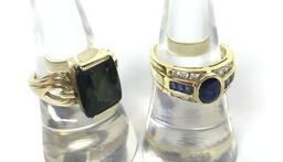 18KT Yellow Gold Diamond & Sapphire Stone Ring and 14KT Yellow Gold & Black Smoky Quartz? Stone Ring