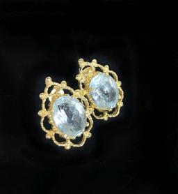 14KT Yellow Gold Pearl/Sapphire Ring and Aqua Marine Colored Earrings