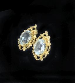 14KT Yellow Gold Pearl/Sapphire Ring and Aqua Marine Colored Earrings