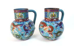 Pair of Vintage Asian Cloisonne Vases / Pitchers