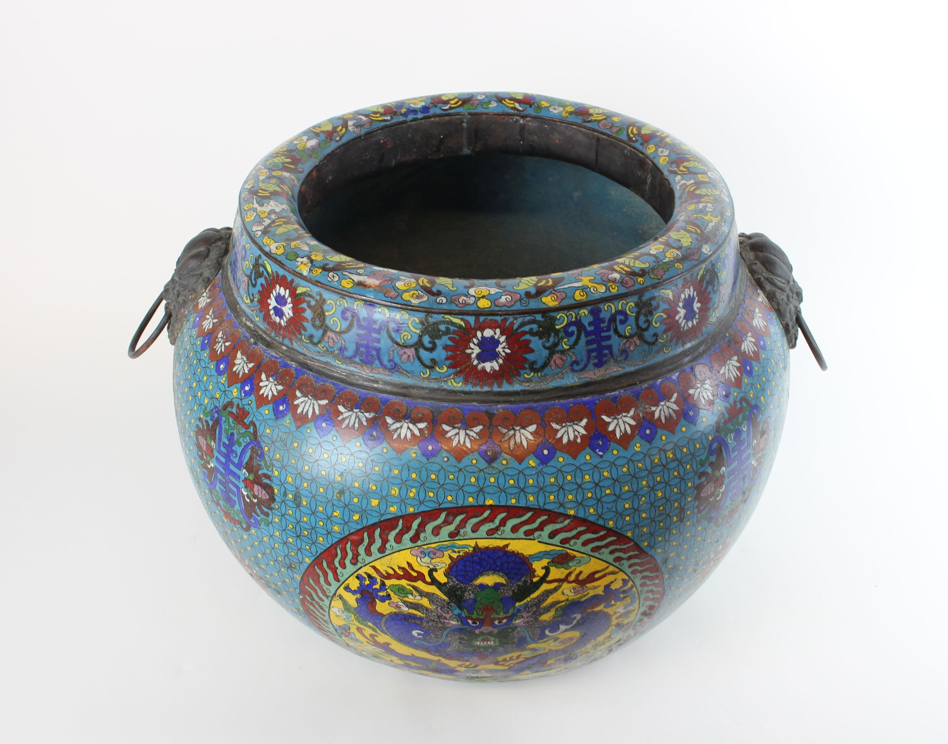 Large Vintage Asian Enamel Cloisonne Planter 