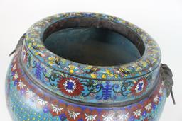 Large Vintage Asian Enamel Cloisonne Planter 