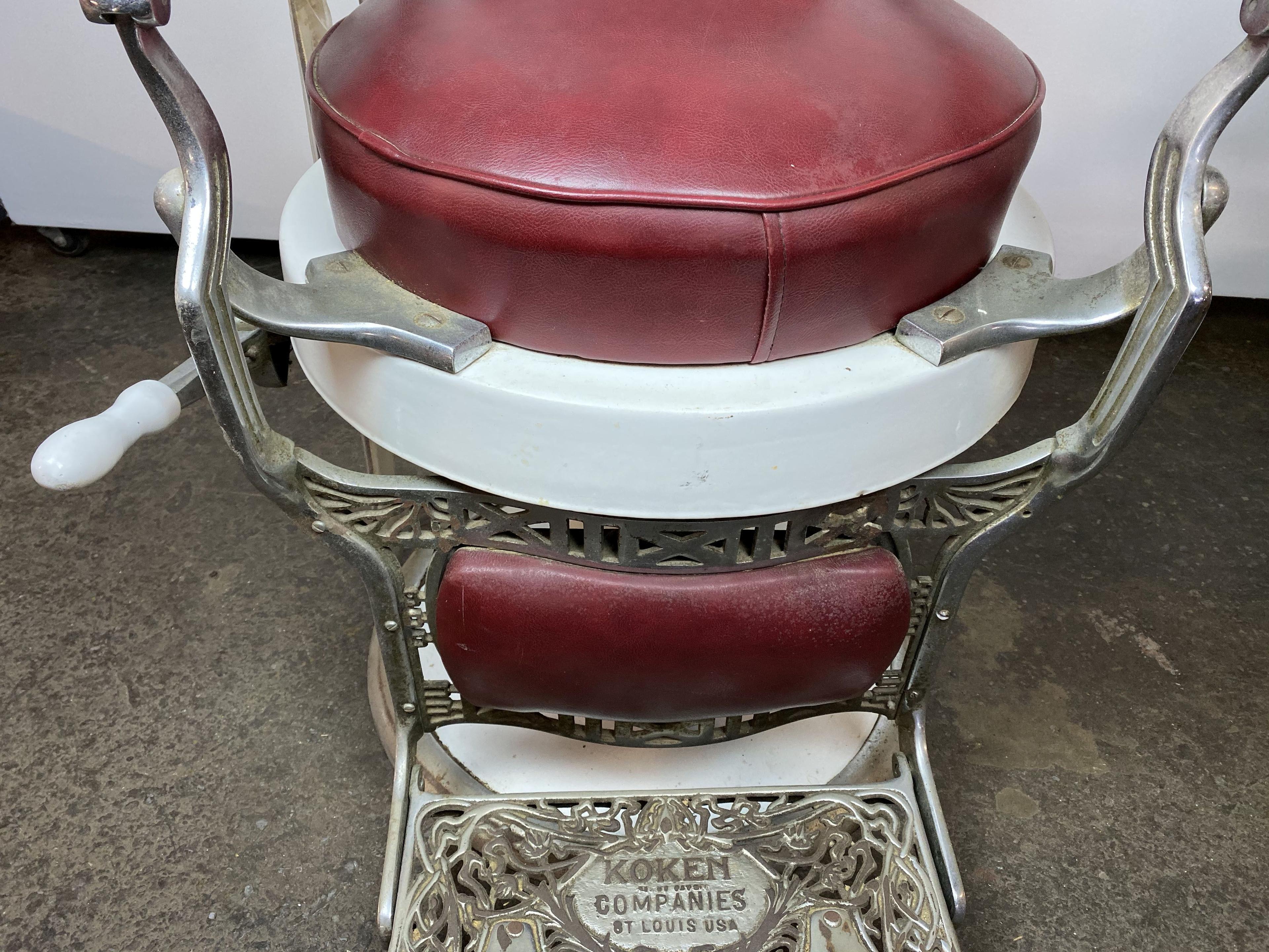 Vintage Koken Companies St. Louis USA Barber Chair